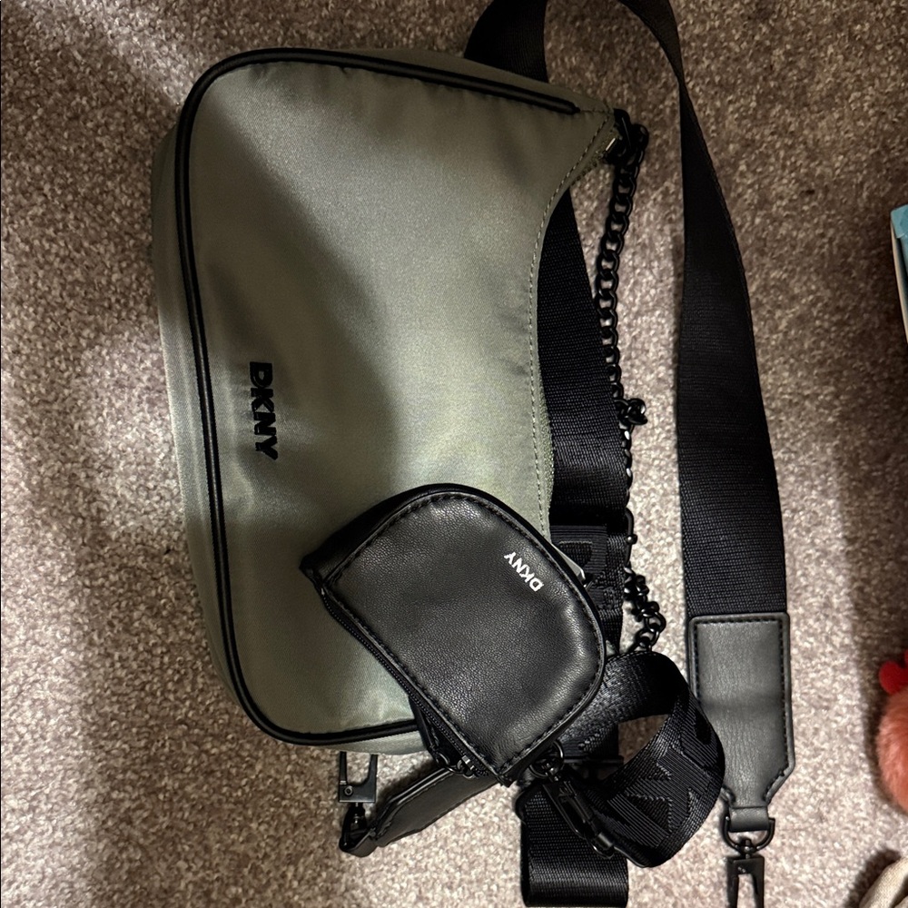 DKNY Olive Green and Black Belt Bag with Coin Pouch